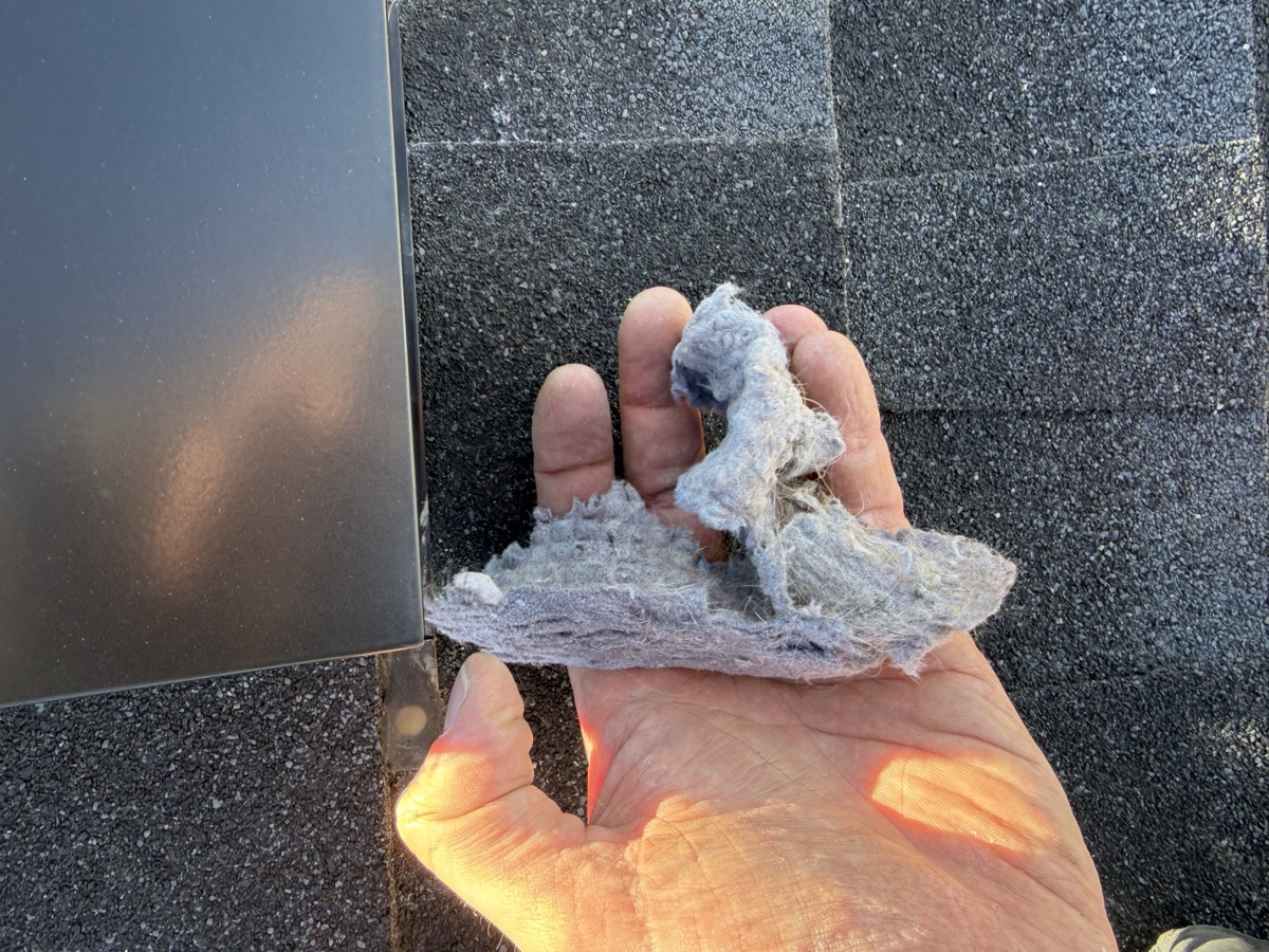Hand holding large clump of dryer lint